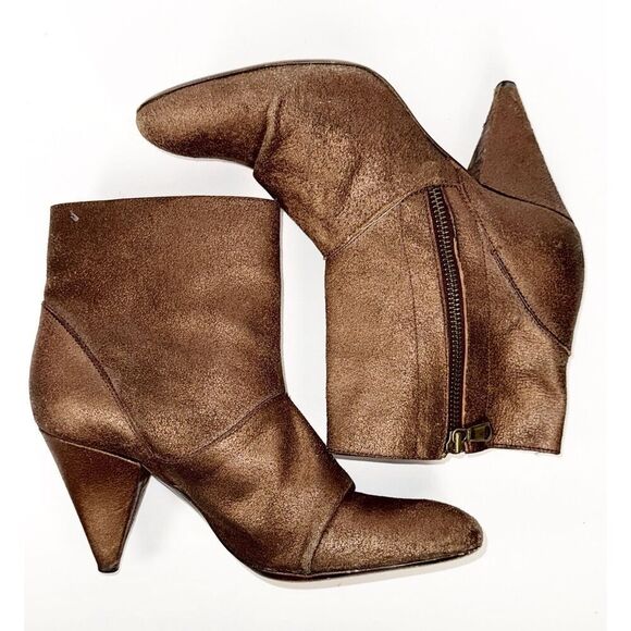 Billy Reid Womens Leather Ankle Boot Metallic Bronze Booties Zip Cone Heel 8.5 B - Picture 3 of 16